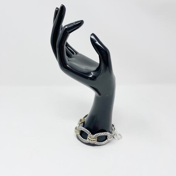 Boutique Silver Tone Wrapped Toggle Bracelet Gold Tone Accents Chainlink Fashion - Picture 7 of 12